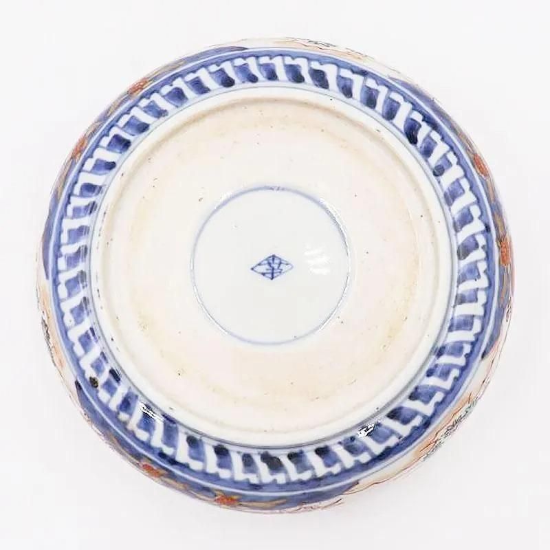 手描きのお花が可愛い大きな火鉢 手描き 色絵 中鉢 飾り鉢 盛り鉢 アンティーク 和骨董 日本 カラフル