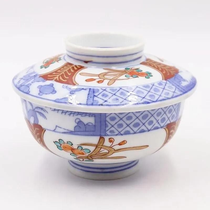 色絵 赤絵 蓋碗 蓋茶碗 かわいい カラフル 大正 骨董 アンティーク 和