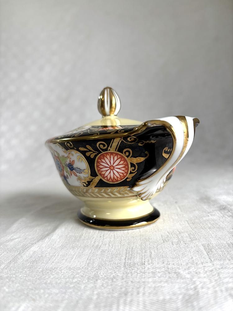 ボンボニエール オールドノリタケ 蓋もの 黒地金彩 赤い花 s1109-56