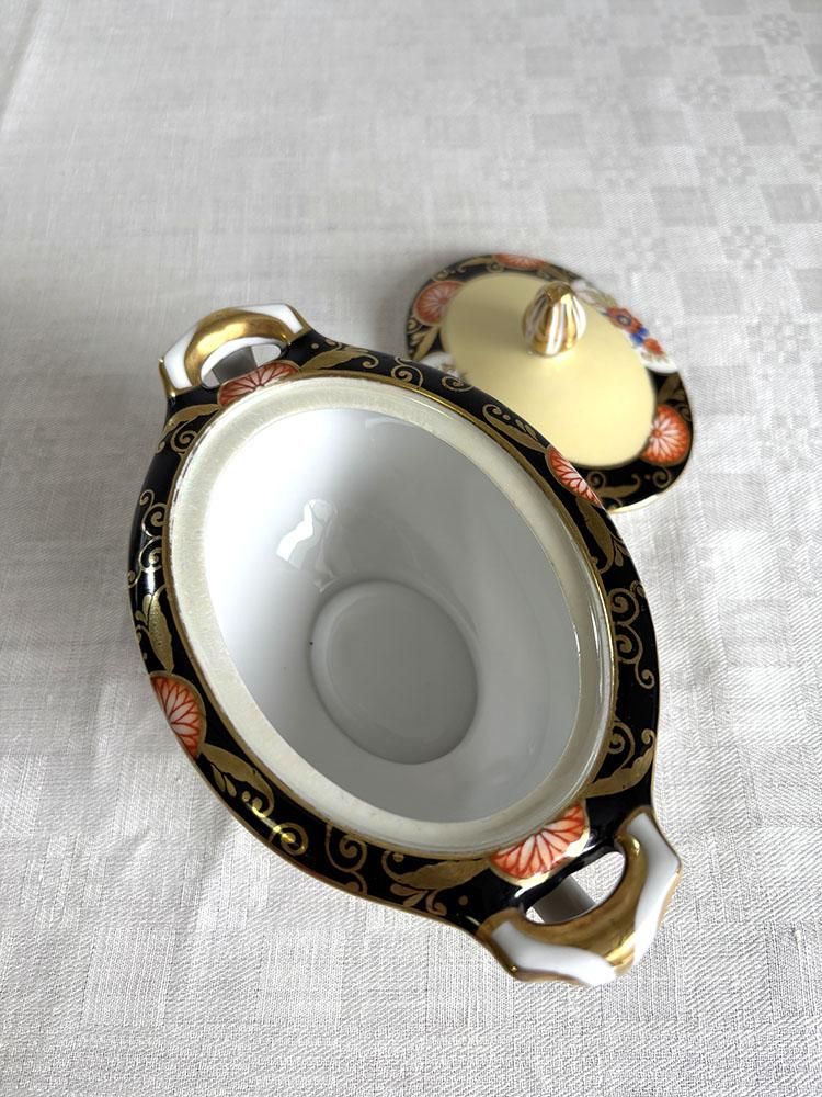 ボンボニエール オールドノリタケ 蓋もの 黒地金彩 赤い花 s1109-56