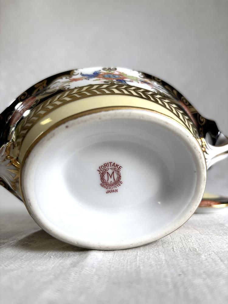 ボンボニエール オールドノリタケ 蓋もの 黒地金彩 赤い花 s1109-56