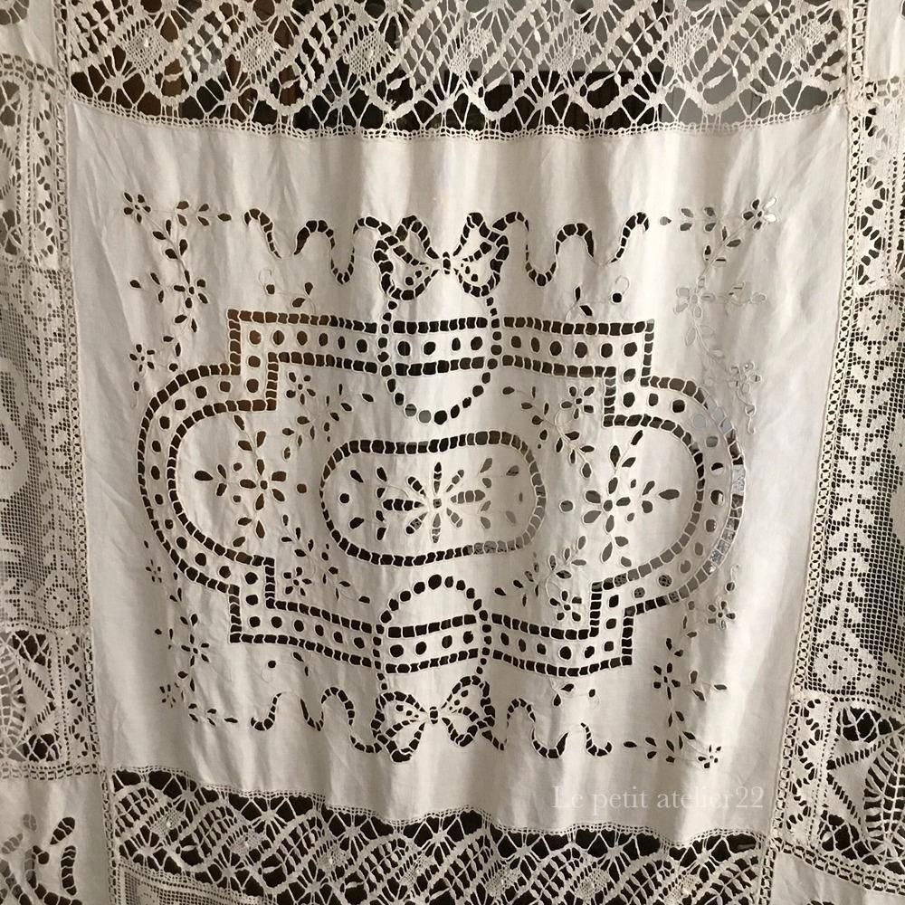 希少超大判 赤刺繍 フランスアンティーク未漂白リネン 二枚はぎ3.4x2.4m 希少超大判 フランスアンティーク未漂白リネン 二枚はぎ3.4x2.4m 赤刺繍