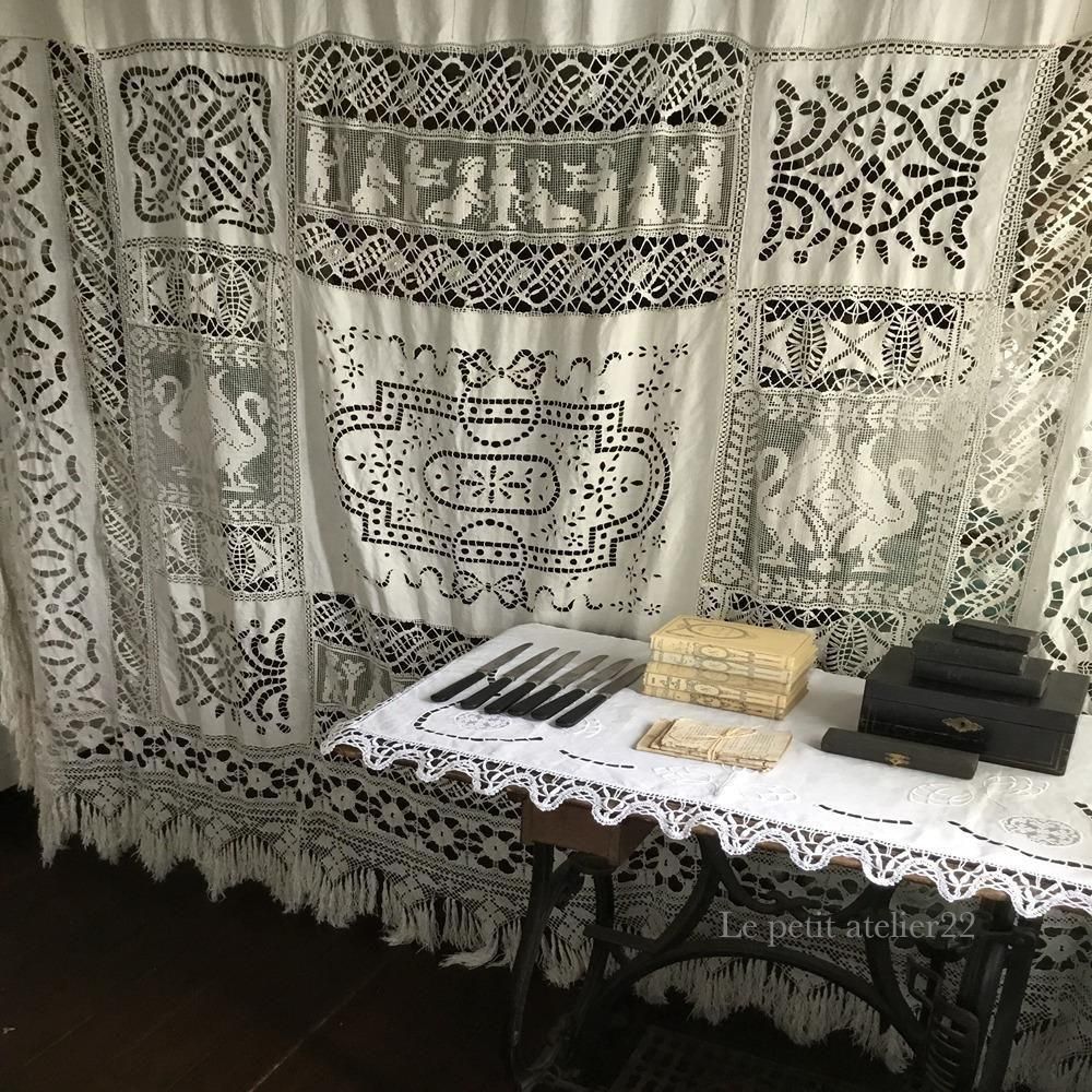 特大) フランス アンティーク リネン ベッドカバー / カーテン 特大) フランス アンティーク リネン ベッドカバー / カーテン