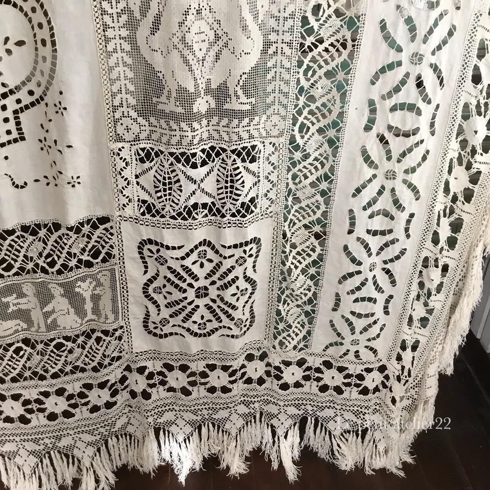 特大) フランス アンティーク リネン ベッドカバー / カーテン