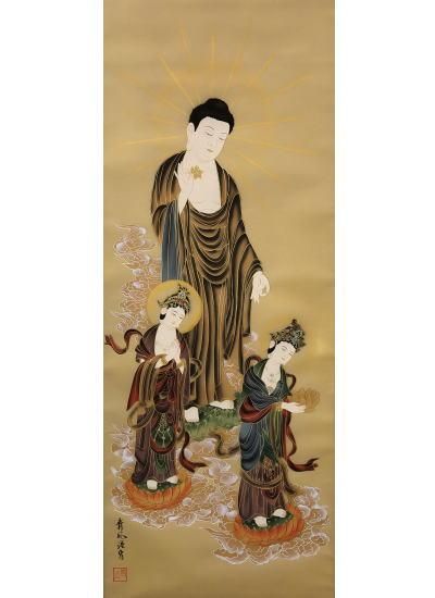 本命ギフト 法要・御命日・祭礼・諸行事に掛ける[送料無料]の「三尊佛」尺五 コレクション
