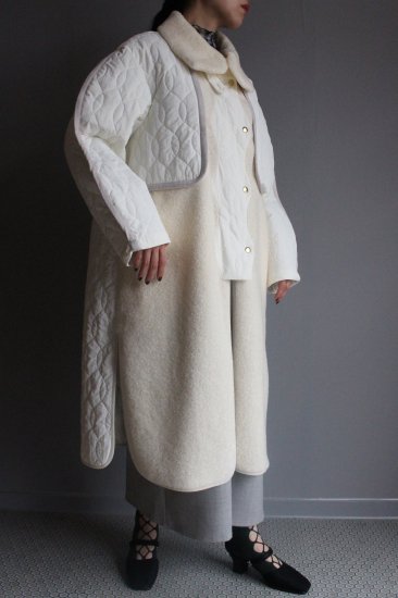 ͽʡQuilting & Boa Long Coat - OFF WHITE