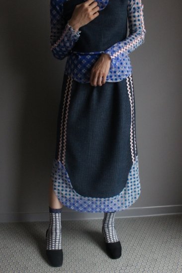 ͽʡWaffle Jersey Wave Line Skirt - BLUE