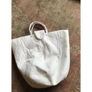 quilt antique cottonlinen bucket  big tote bag 蓋付(white)