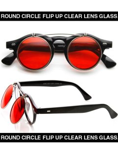 ROUND CIRCLE FLIP UP CLEAR LENS GLASS