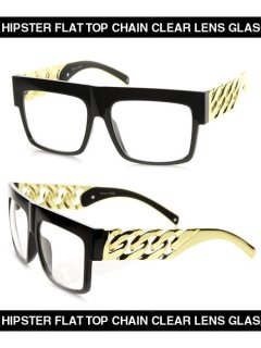 HIPSTER FLAT TOP CHAIN CLEAR LENS GLASS