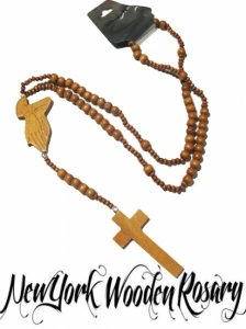 Wood Beaded Rosary Praying Hand & Cross