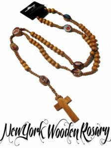Wood Bead Rosary ”Pictures & Cross”