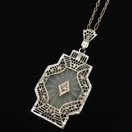 Antique Necklace 14KWG Camphor glass Diamond  (ƥ 14 ۥ磻ȥ ե饹  ͥå쥹 