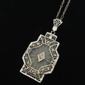 Antique Necklace 14KWG Camphor glass Diamond  (ƥ 14 ۥ磻ȥ ե饹  ͥå쥹 