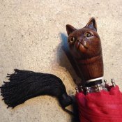 Guy de Jean (ギドゥジャン) 折りたたみ傘 猫 Red