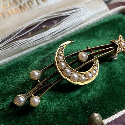 Victorian Moon&Star 15KYG Pearl Brooch ʥȥꥢ ή 15 ѡ ֥