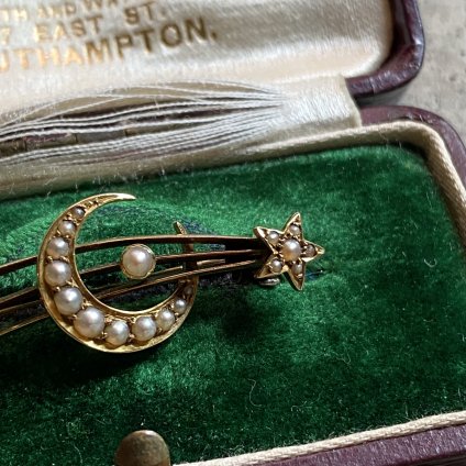 Victorian Moon&Star Pearl Brooch （ヴィクトリアン 三日月と流れ星