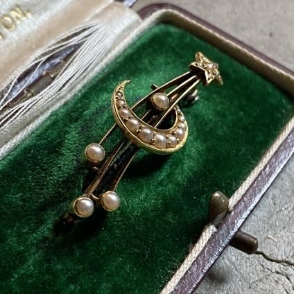 Victorian Moon&Star 15KYG Pearl Brooch ʥȥꥢ ή 15 ѡ ֥