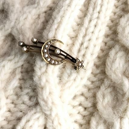 Victorian Moon&Star 15KYG Pearl Brooch ʥȥꥢ ή 15 ѡ ֥