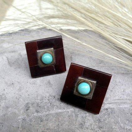 Square Jet Turquoise Pierced Earringsʥå  ԥ