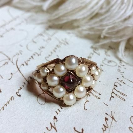 Georgian Pearl Garnet Antique Ring (ジョージアン パール
