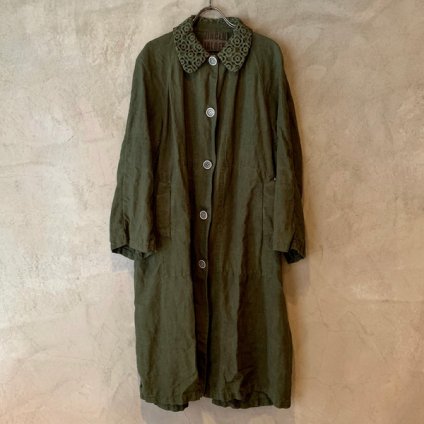 VINCENT JALBERT Coat Lace Collar -Vintage Linen-  (󥻥 ١ 졼顼 ) Khaki