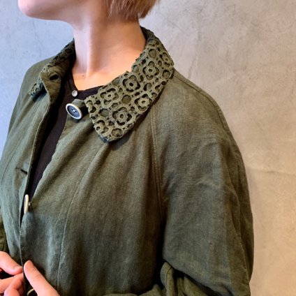 VINCENT JALBERT Coat Lace Collar -Vintage Linen-  (󥻥 ١ 졼顼 ) Khaki