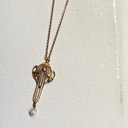Edwardian 9K Diamond Pearl Necklace（エドワーディアン 9金 ダイヤモンド パール ネックレス）