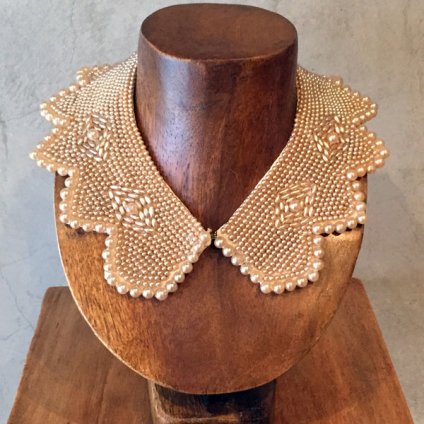 1950's Pearl Beads Collar Flower Cut（1950年代 パールビーズ つけ襟