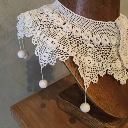 1890~1910's FRANCE Crocheted lace Antique Collar（1890〜1910年代 フランス クロッシェレース アンティークつけ襟）