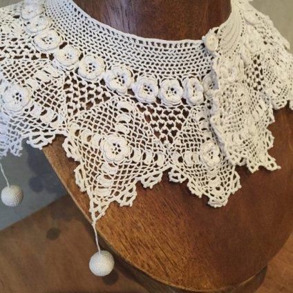 1890~1910's FRANCE Crocheted lace Antique Collar18901910ǯ ե å졼 ƥĤߡ