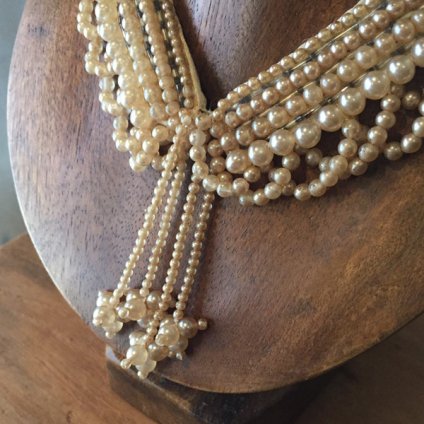 1950's PearlGlass Beads Collar w/Tassles1950ǯ ѡߥ饹ӡ Ĥ åա