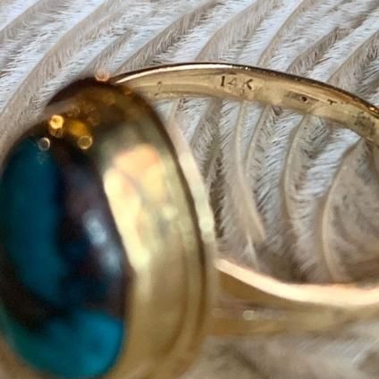 Bisbee Turquoise 14KYG Ring(ビズビーターコイズ 14K金無垢 Bisbee Turquoise 14KYG Ring(ビズビーターコイズ 14K金無垢