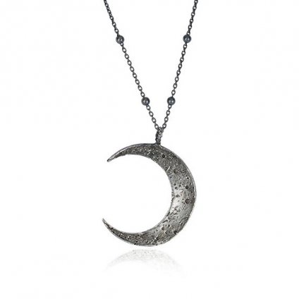 momocreatura Crescent Moon Ball Chain Necklace Oxdised Silverʥ⥯ꥢ  ܡͥå쥹 С