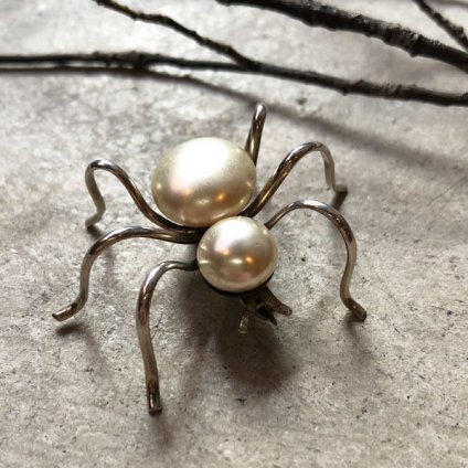 192030's Silver Glass Pearl Spider Brooch&Earrings192030ǯ С 饹ѡ ֥󥰡