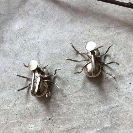 192030's Silver Glass Pearl Spider Brooch&Earrings192030ǯ С 饹ѡ ֥󥰡