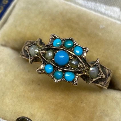 Victorian 15K/Turquoise/Seed Pearl Antique Ringʥȥꥢ 15K/ ɥѡ  ƥ󥰡