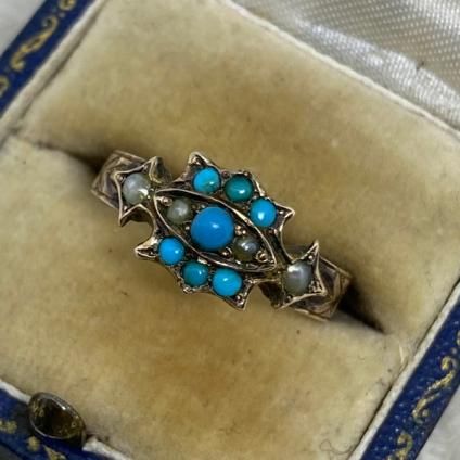 Victorian 15K/Turquoise/Seed Pearl Antique Ringʥȥꥢ 15K/ ɥѡ  ƥ󥰡