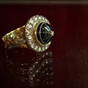 Victorian 18K/Banded Agate/Diamond Antique Ring（ヴィクトリアン 18K バンデッドアゲート/ダイヤモンド アンティークリング）