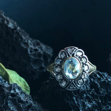 Victorian 18K/Aquamarine/Diamond Antique Ring（ヴィクトリアン 18K ...