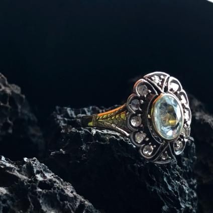 Victorian 18K/Aquamarine/Diamond Antique Ring（ヴィクトリア