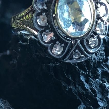 Victorian 18K/Aquamarine/Diamond Antique Ring(ヴィクトリア Victorian 18K/Aquamarine/Diamond Antique Ring(ヴィクトリア