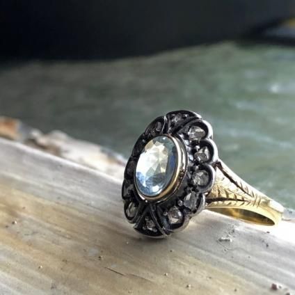Victorian 18K/Aquamarine/Diamond Antique Ring(ヴィクトリア Victorian 18K/Aquamarine/Diamond Antique Ring(ヴィクトリア