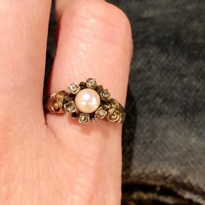 パールダイヤモンドリング ビンテージ Victorian 9K Pearl/Diamond Antique Ring（ヴィクトリアン 9K パール