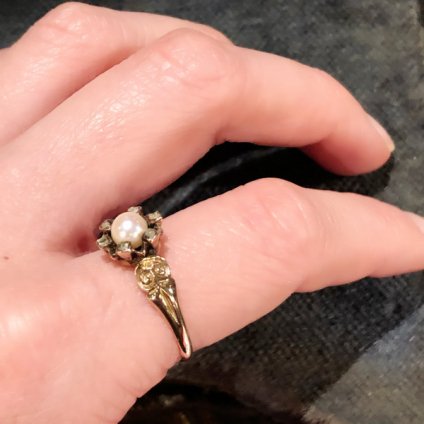Victorian 9K Pearl/Diamond Antique Ring（ヴィクトリアン 9K パール 