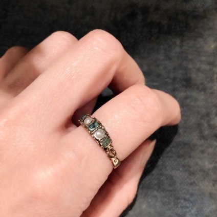 c.1863 22K Emerald/Pearl Antique Ring（1863年 22K エメラルド ...