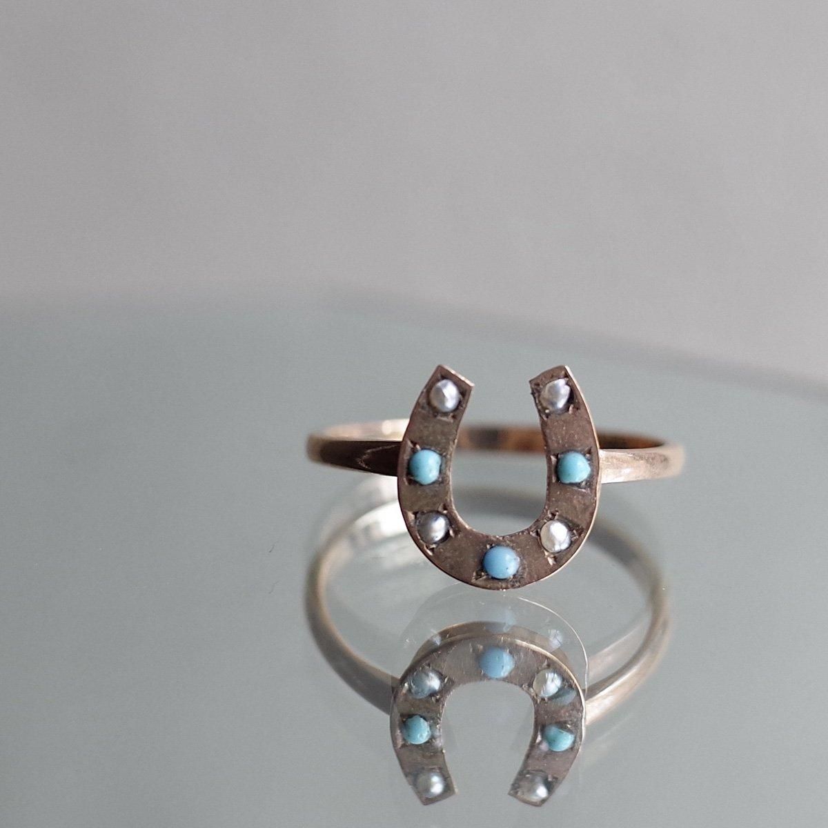 Victorian - Art Deco 9K Turquoise/Pearl Horse Shoe Ringʥȥꥢ - ǥ 9K /ѡ  󥰡