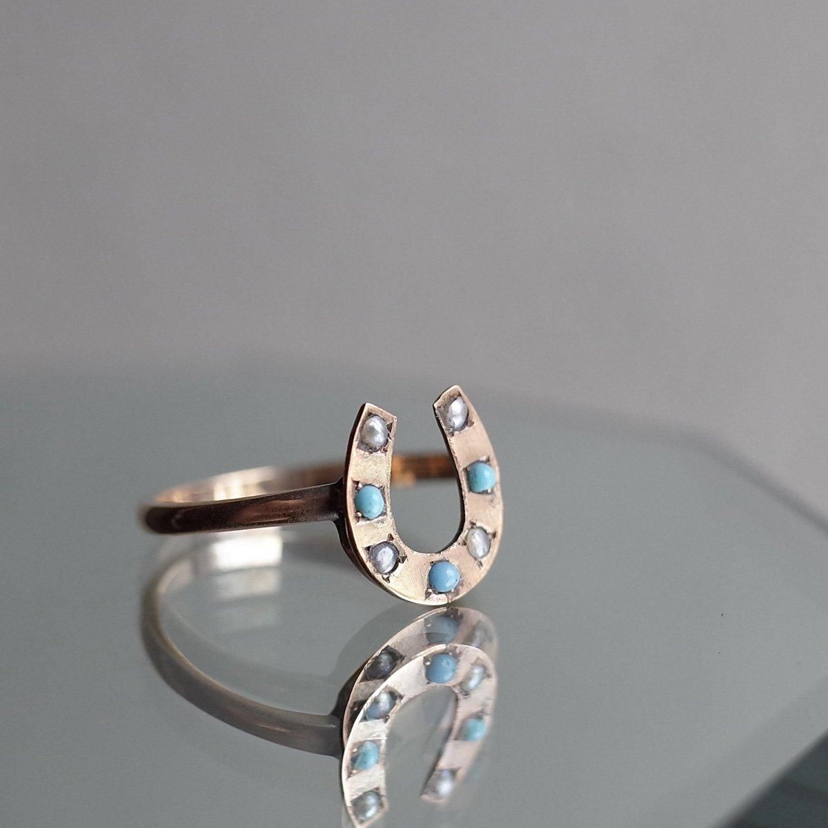 Victorian - Art Deco 9K Turquoise/Pearl Horse Shoe Ringʥȥꥢ - ǥ 9K /ѡ  󥰡