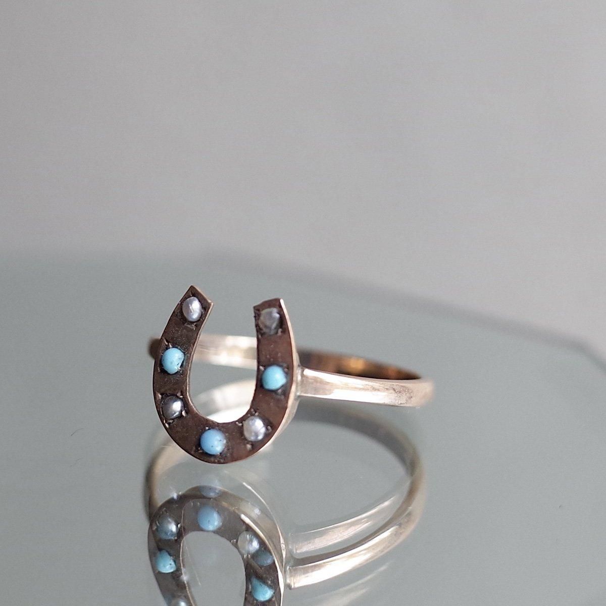 Victorian - Art Deco 9K Turquoise/Pearl Horse Shoe Ringʥȥꥢ - ǥ 9K /ѡ  󥰡