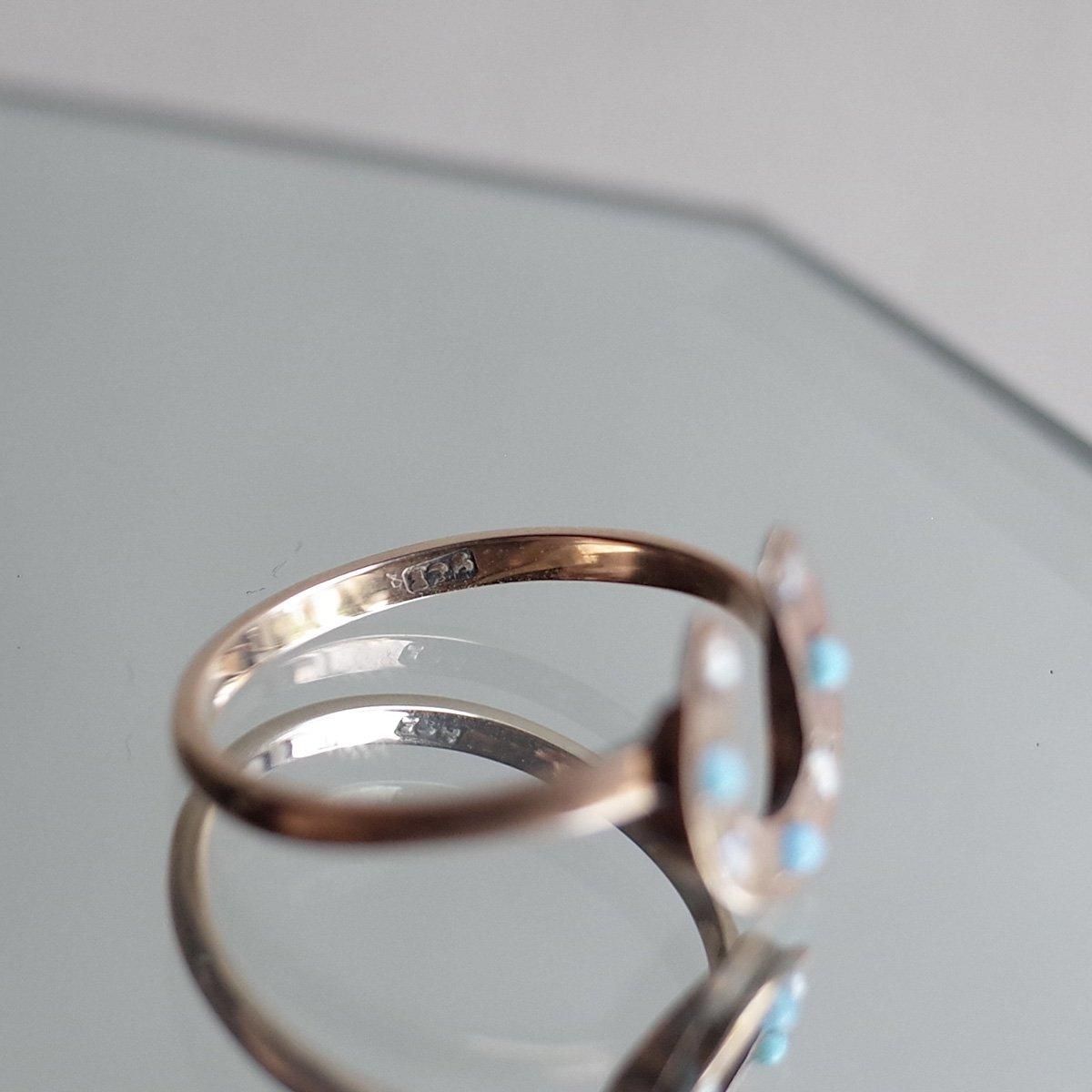Victorian - Art Deco 9K Turquoise/Pearl Horse Shoe Ringʥȥꥢ - ǥ 9K /ѡ  󥰡